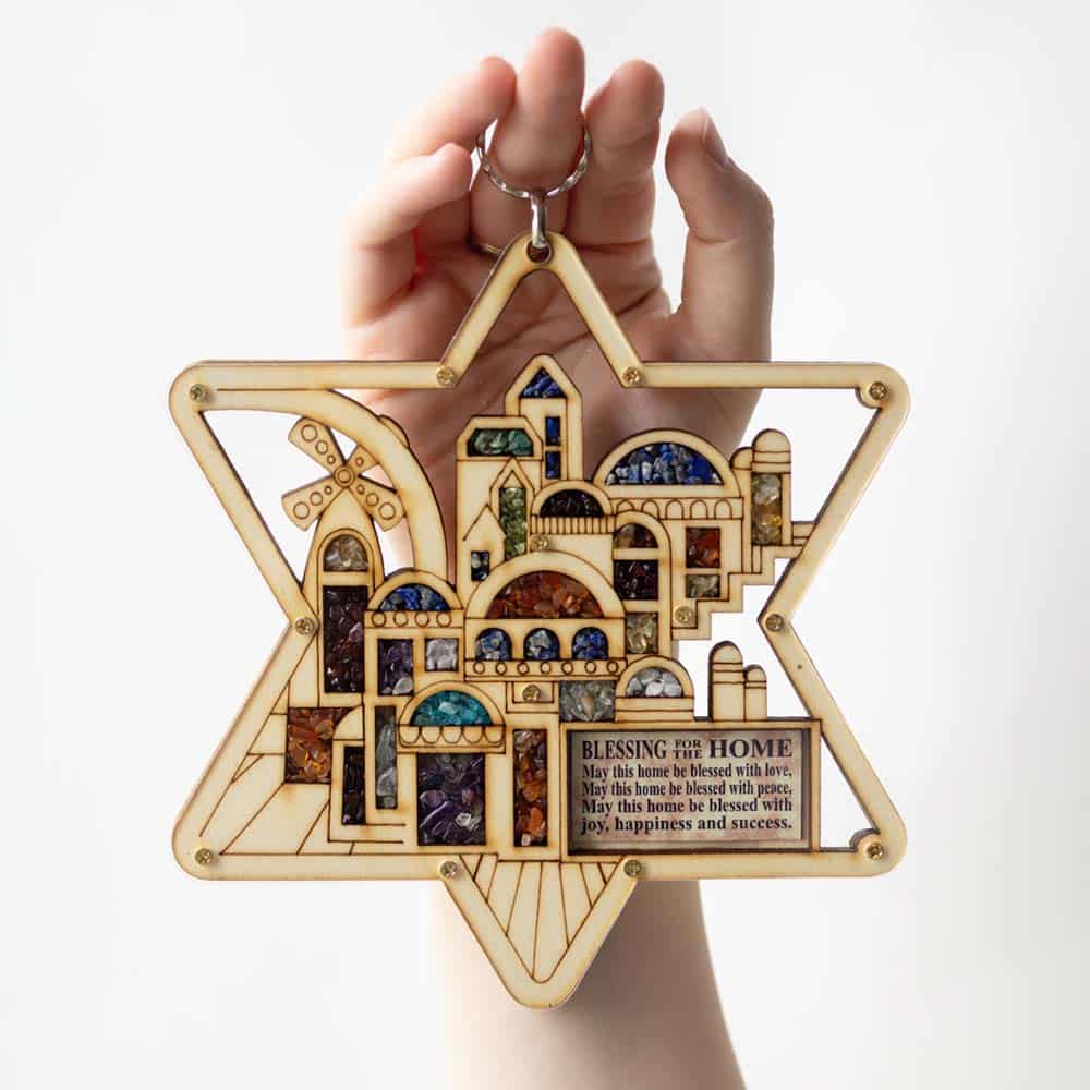 Jerusalem Star of David Handmade wood Home Blessing