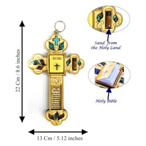 ✝️ Wooden Wall Cross with Mini Holy Bible and Home Blessing – Handmade Christian Decor